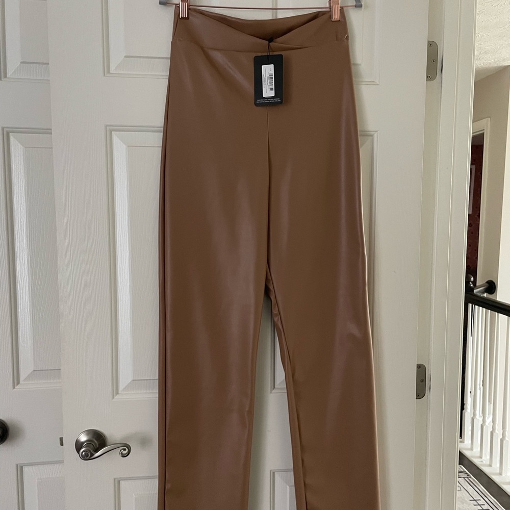 SOLD PLT faux leather dip waist pants NWT
